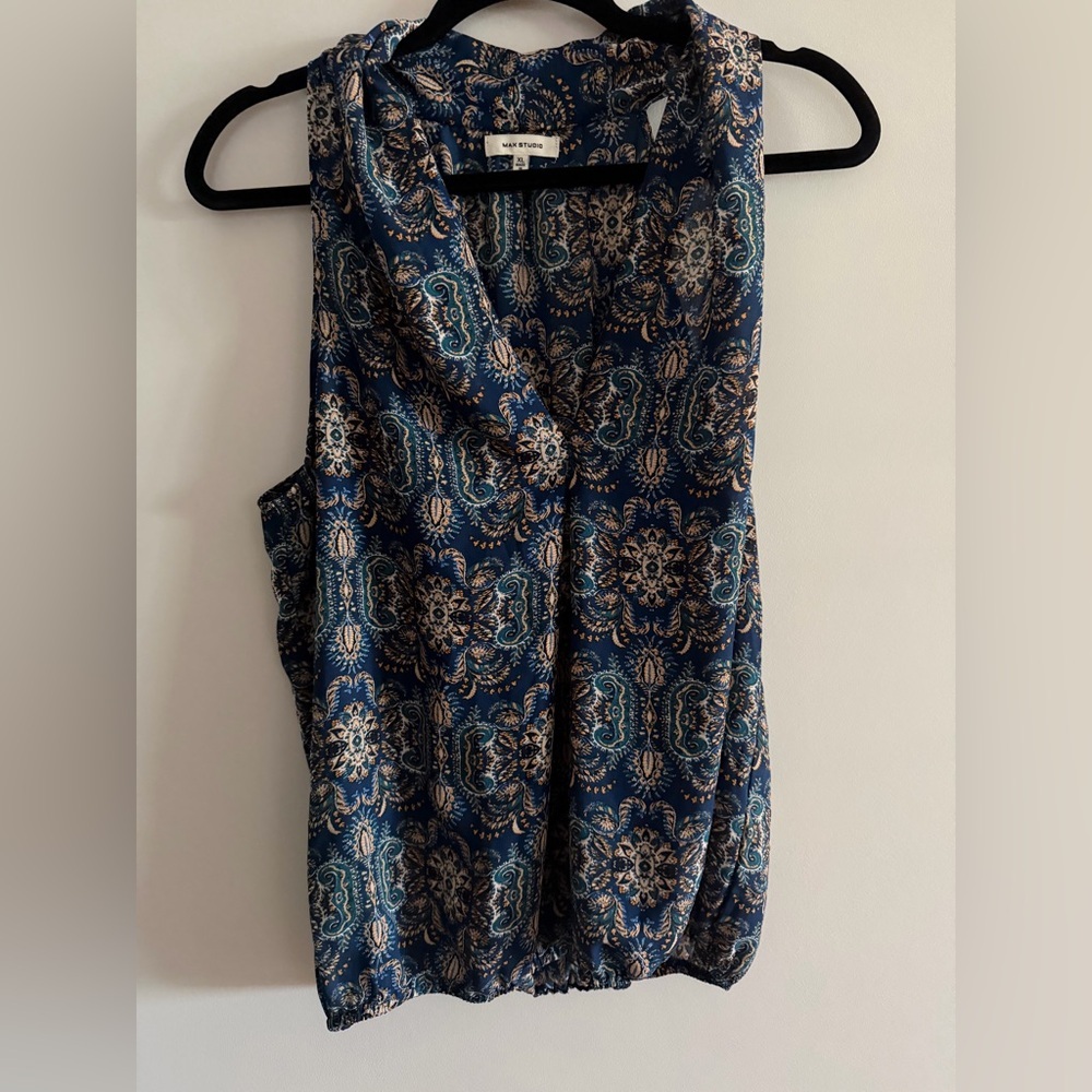 Max Studio Navy and Cream Paisley Blouse